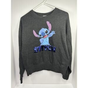 Disney Stitch Gray Sequin Sweatshirt Women’s Small Jerry Leigh Cute Graphic